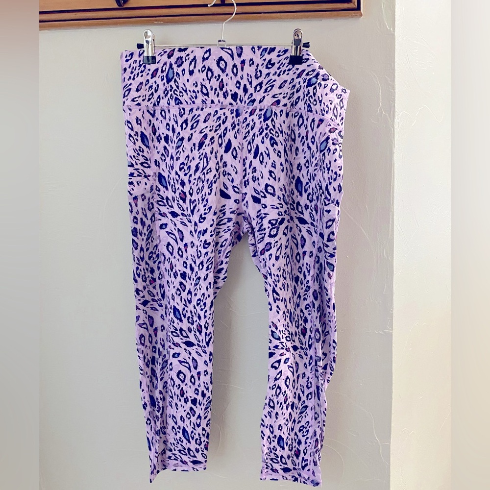 Fabletics Purple Leopard On-The-Go PowerHold High-Waisted Capri